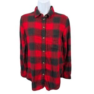 American Eagle Outfitters Womens Red Black Plaid Boyfriend Flannel Shirt XS/A124